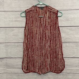 Vince Red and Cream Sleeveless Blouse
